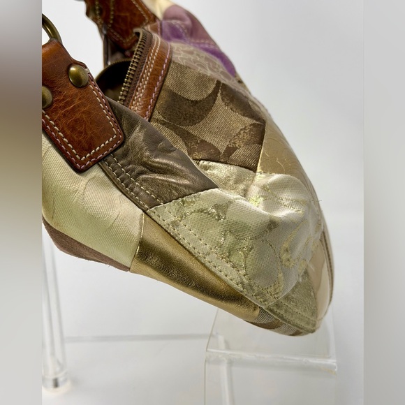 Coach Patchwork Shoulder Bag with Signature Design and Suede & Metallic Accents - Picture 12 of 13